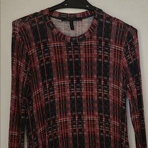 BCBGMaxAzria Red and Black Plaid Midi Dress